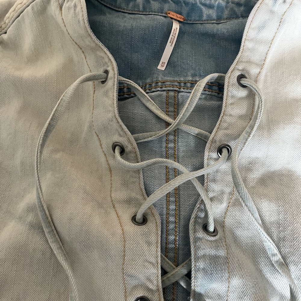 Light Blue Lace-Up Denim Top